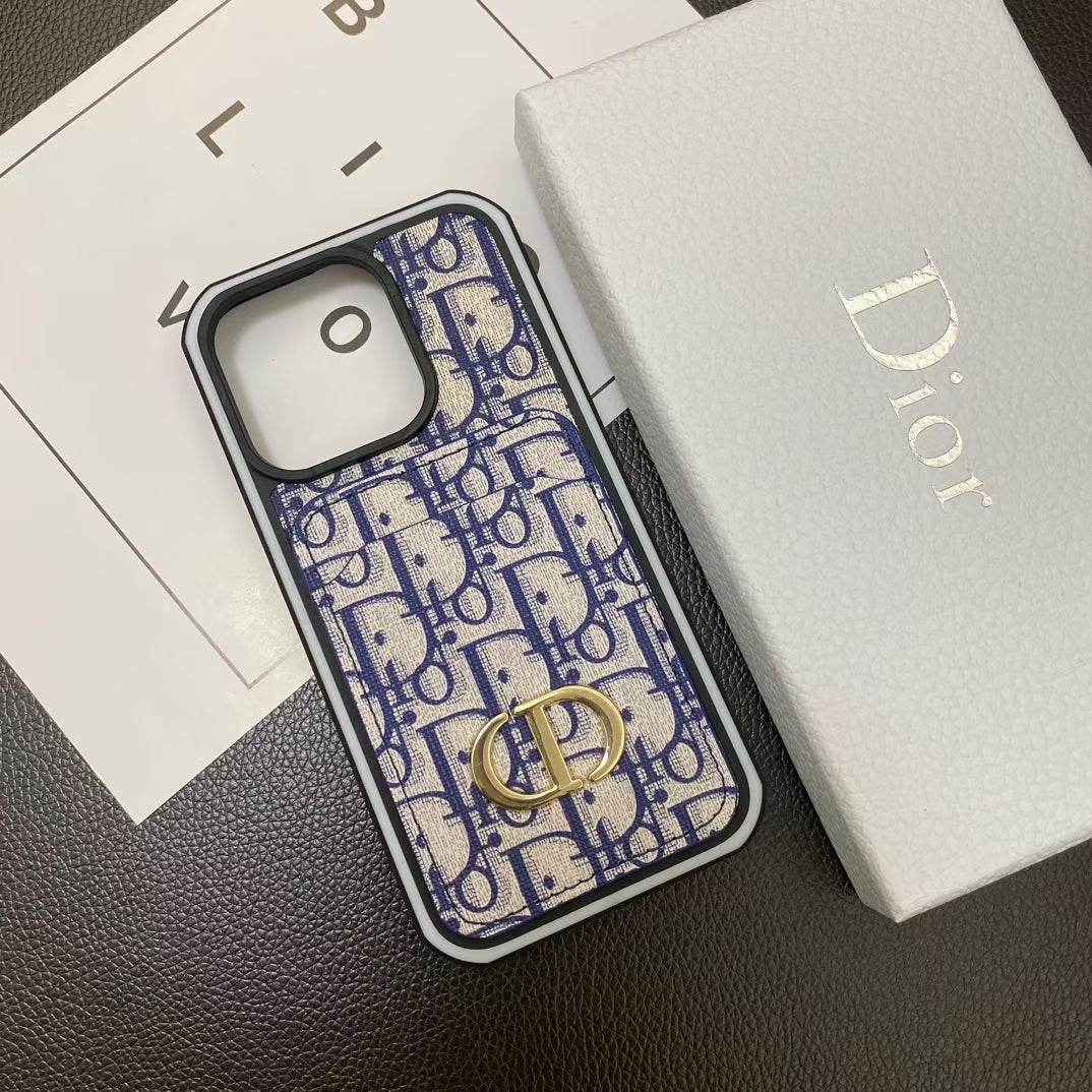 Luxury CD Monogram Phone Case with Gold CD Accent & Card Holder