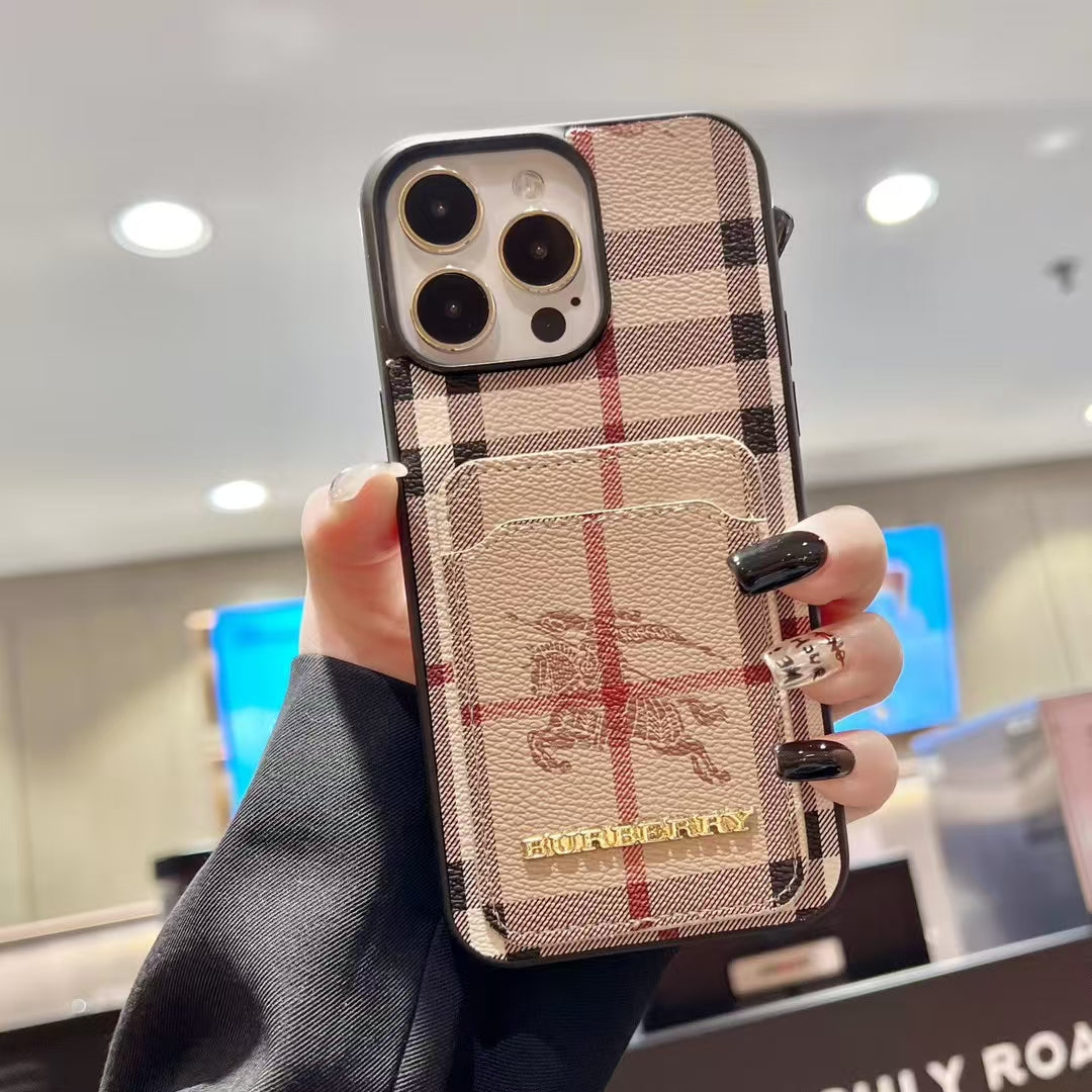 Burry Vintage Plaid Card Slot Phone Case