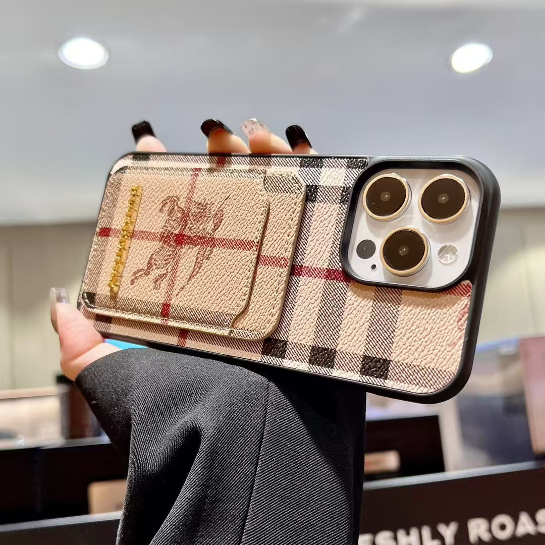 Burry Vintage Plaid Card Slot Phone Case