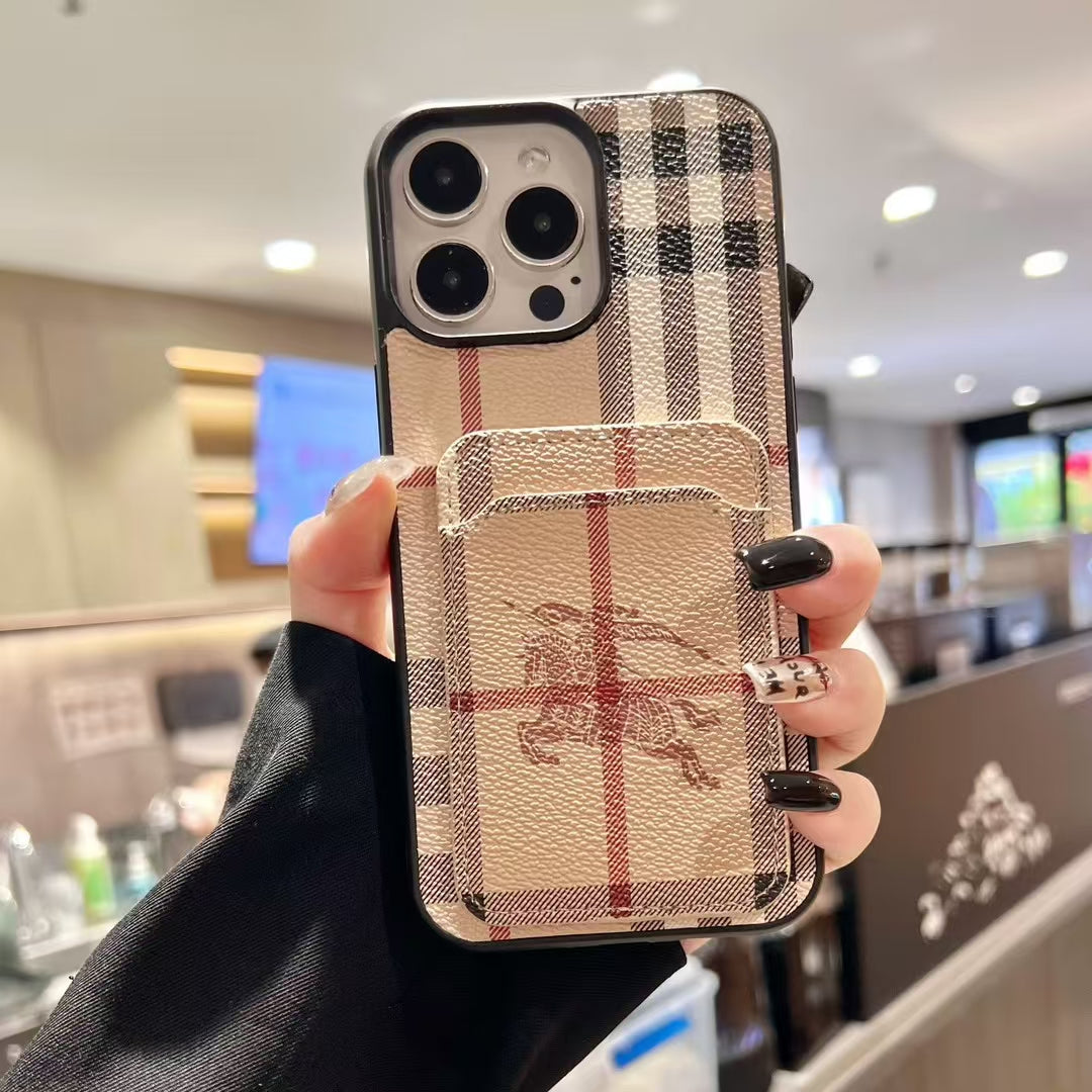 Burry Vintage Plaid Card Slot Phone Case
