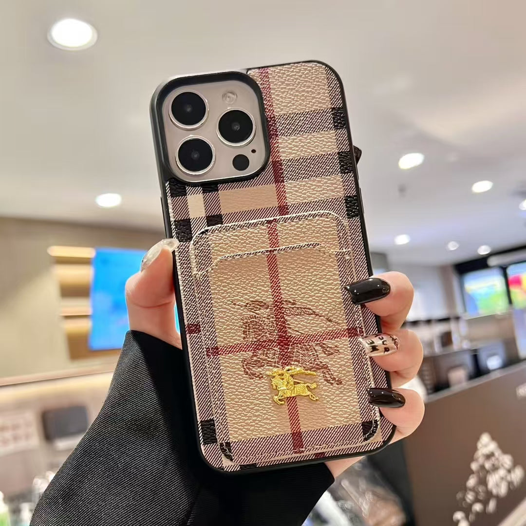Burry Vintage Plaid Card Slot Phone Case