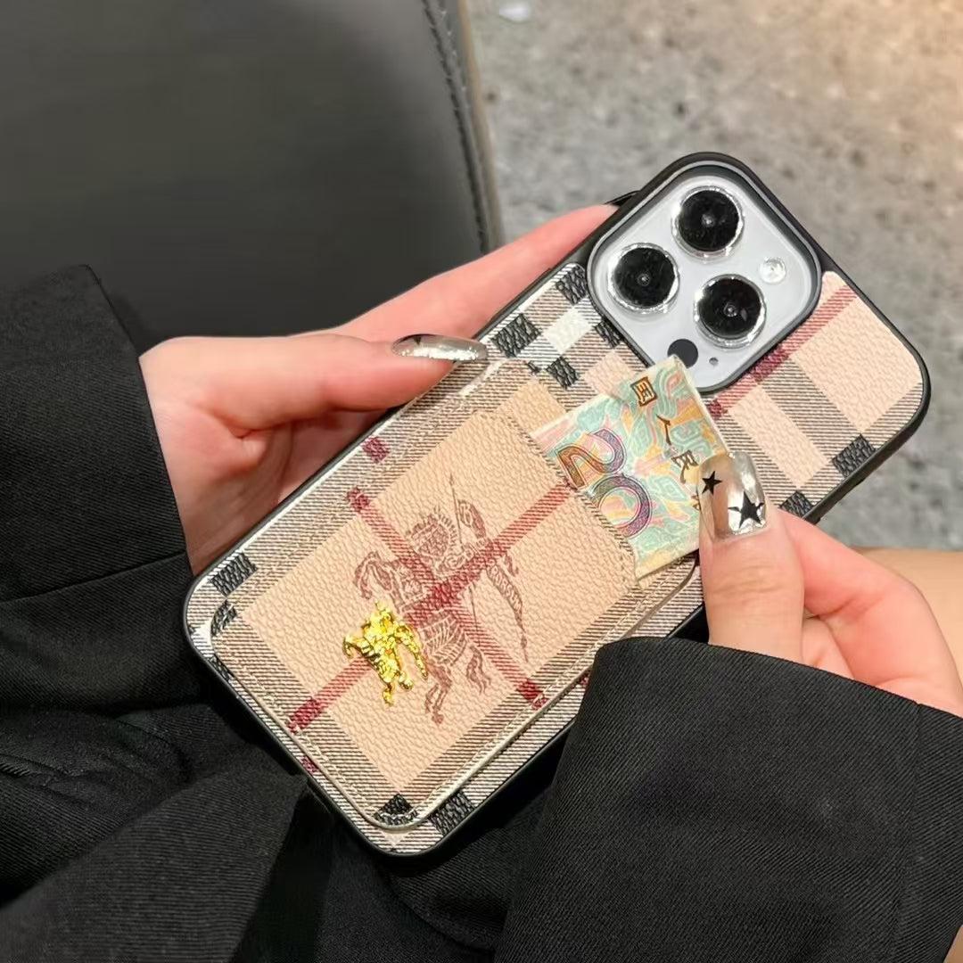 Burry Vintage Plaid Card Slot Phone Case