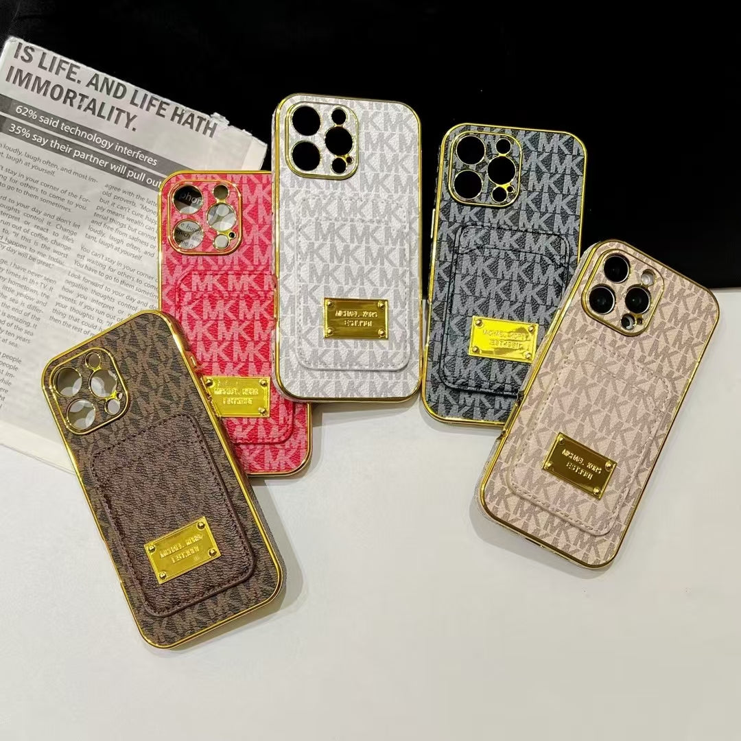 Luxury MK Monogram Phone Cases with Gold-Plated Accents