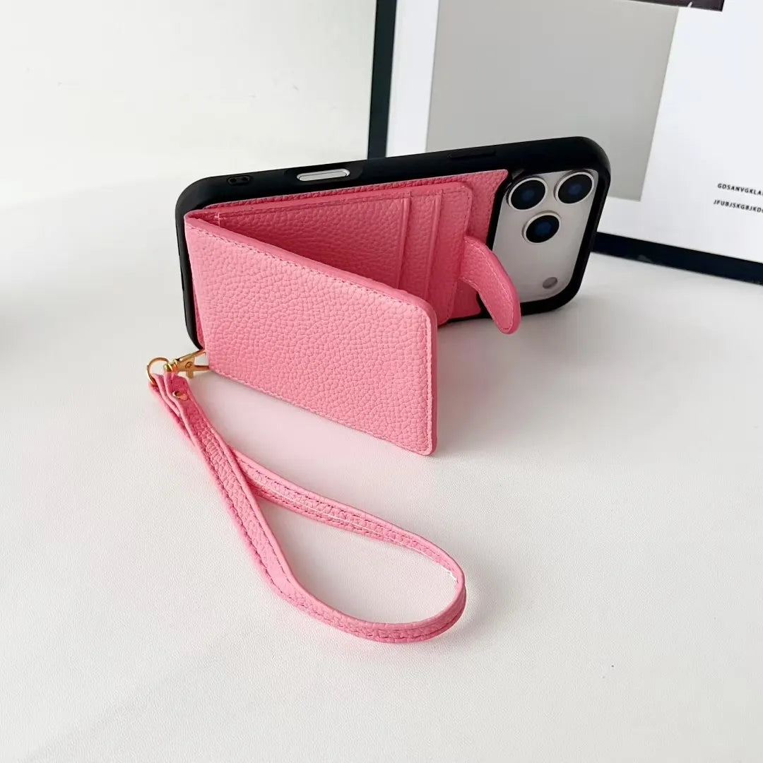 Designer IPhone Case With Wallet Card And Hand Strap