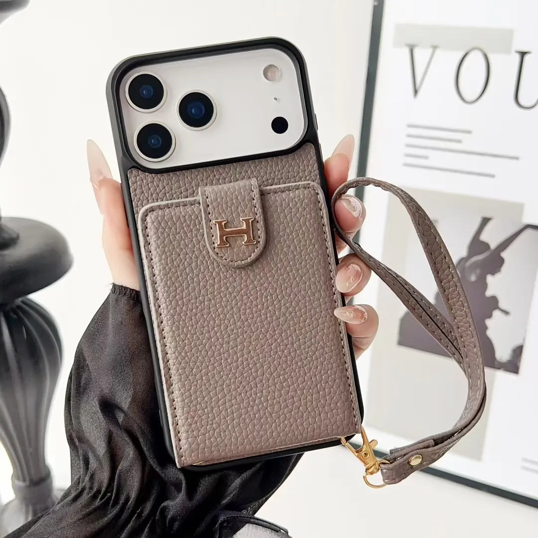 Designer IPhone Case With Wallet Card And Hand Strap