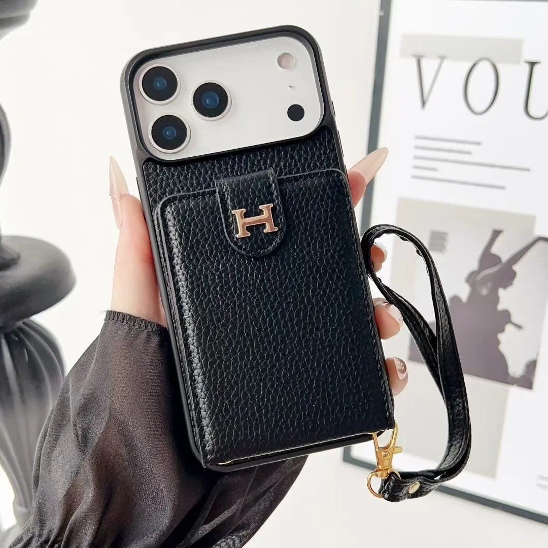 Designer IPhone Case With Wallet Card And Hand Strap