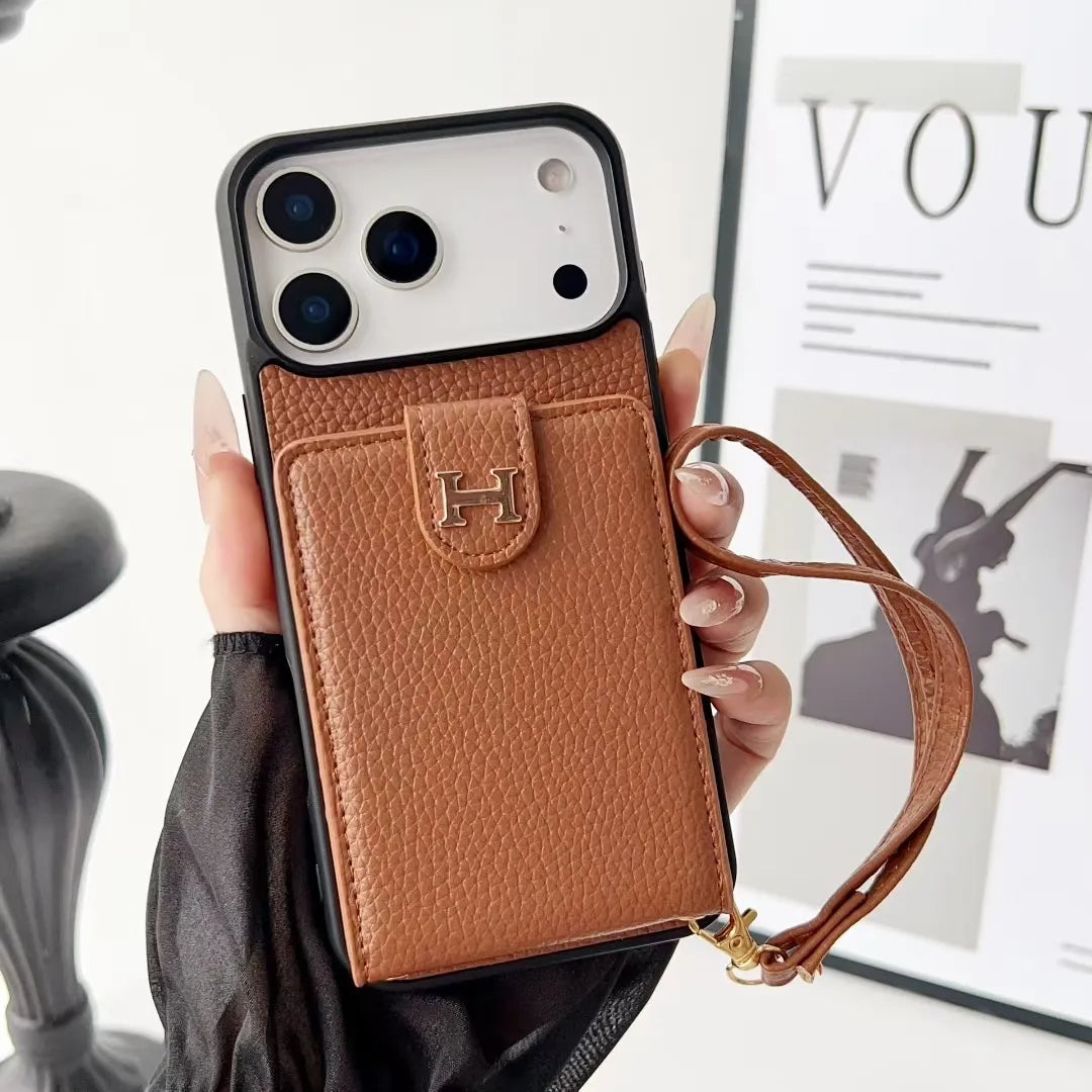 Designer IPhone Case With Wallet Card And Hand Strap