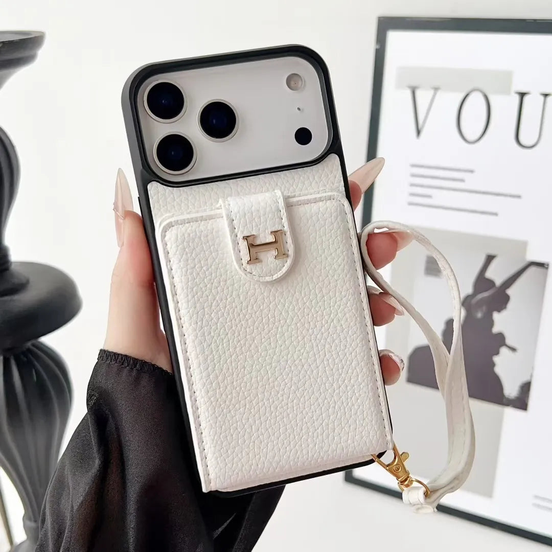 Designer IPhone Case With Wallet Card And Hand Strap