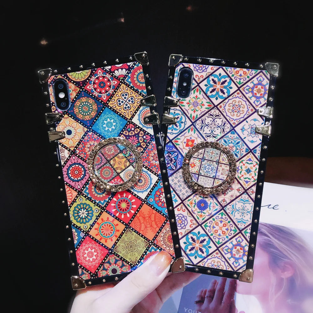 Luxury Vintage Ethnic Style Totems Square Case Back Cover