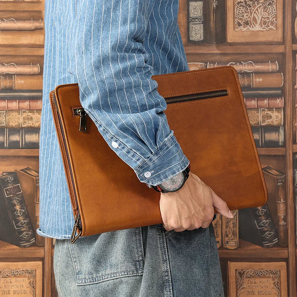 Crazy Horse leather Ipad case 12.9 " laptop case bag computer case large capacity pad cover luxury designer men clutch bag