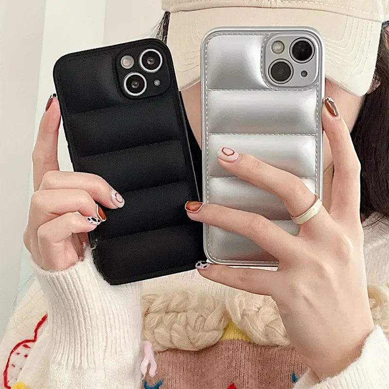 Luxury Down Jacket fine hole silicon case for iPhone