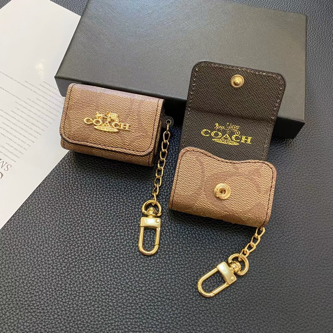 Luxury Coach AirPods Cases – Stylish Monogram with Chain