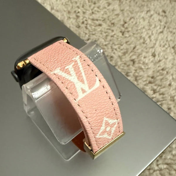 PINK LEATHER CANVAS LUXURY APPLE WATCH STRAP